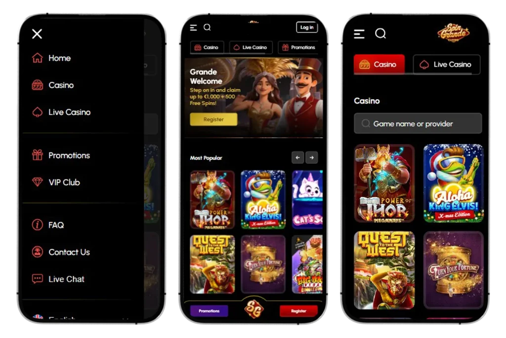SpinGrande Casino Mobile Version